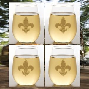 Fleur de Lis Stemless Shatterproof Wine Glasses (4 Pack)